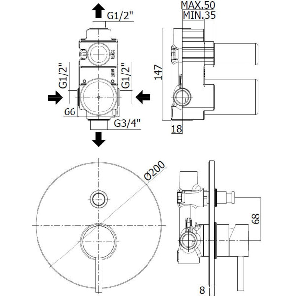 Смеситель для ванны и душа Paffoni Light с внутренней частью, белый (LIG015BO) Смеситель для ванны и душа Paffoni Light с внутренней частью, белый (LIG015BO)