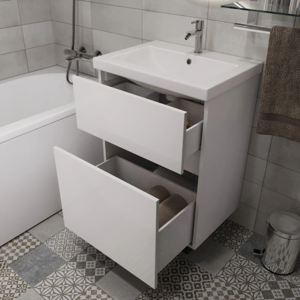 Тумба подвесная 1Marka Aris 590x440x870 белая аляска/белый глянец (Ц0000035775) Тумба подвесная 1Marka Aris 590x440x870 белая аляска/белый глянец (Ц0000035775)