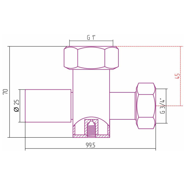 Вентиль Сунержа запорный стилье, круглый с клапаном 1"x3/4" с накидной гайкой (01100-1034)