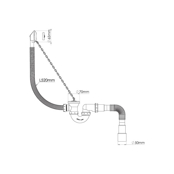 Обвязка для ванны Nova с выпуском 1 1/2"х40 U-образный сифон с гибкой трубой 1 1/2"х40/50 (с пласт. цепочкой) (1520)