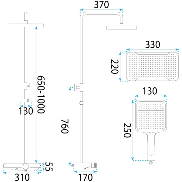 Душевая система на три режима Rea Bari Black mat (REA-P0891)