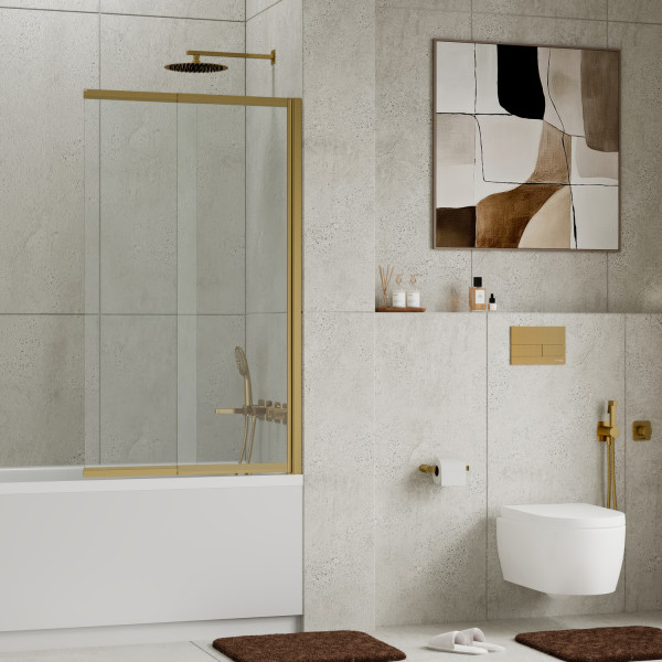 Душевая шторка для ванну WasserKRAFT Schunter 100x140 стекло прозрачное, профиль золото матовое (82S02-100)