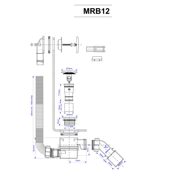 Обвязка для ванны Cliсk Claсk 1-1/2"x40 мм с переливом L700 D34мм (гидрозат.25мм) с нерж. решеткой 70 мм и пробкой (хром) McAlpine (MRB12-PB) Обвязка для ванны Cliсk Claсk 1-1/2"x40 мм с переливом L700 D34мм (гидрозат.25мм) с нерж. решеткой 70 мм и пробкой (хром) McAlpine (MRB12-PB)