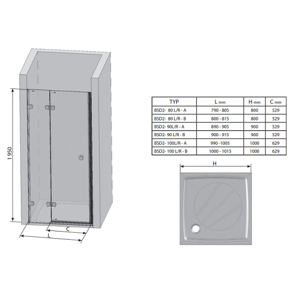 Дверь душевая Ravak Brilliant 100x195 стекло прозрачное, профиль хром (0UPABA0Z1)