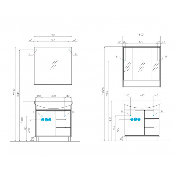 Тумба напольная Aquaton Рико 760x720x309 белый, ясень фабрик (1.A215.4.01R.IB9.0)