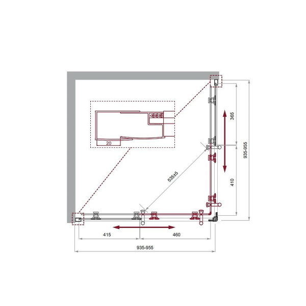 Душевой уголок Belbagno Uno 95,5x95,5x195 стекло рифленое, профиль хром (UNO-195-A-2-95-P-Cr)