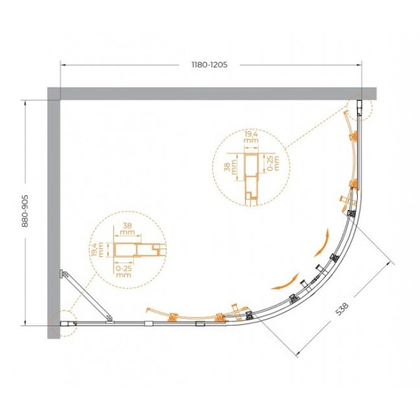 Душевой уголок Cezares Molveno 120x90x195 стекло прозрачное, профиль оружейная сталь (MOLVENO-RH-2-120/90-C-GM-IV)