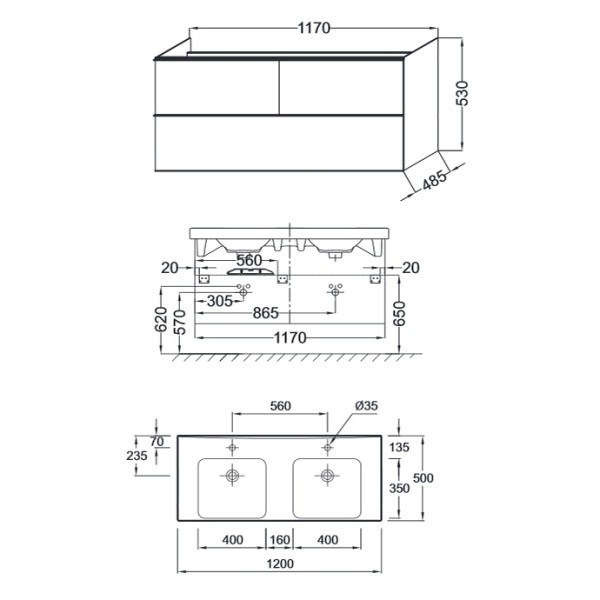 Тумба подвесная Jacob Delafon Odeon up 117 дуб квебекский (EB892-E10)