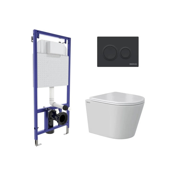 Комплект инсталляция с унитазом Berges Novum кнопка O5 Soft Touch черная, унитаз Vita Rimless 49 см, сиденье с soft-close (043378) Комплект инсталляция с унитазом Berges Novum кнопка O5 Soft Touch черная, унитаз Vita Rimless 49 см, сиденье с soft-close (043378)