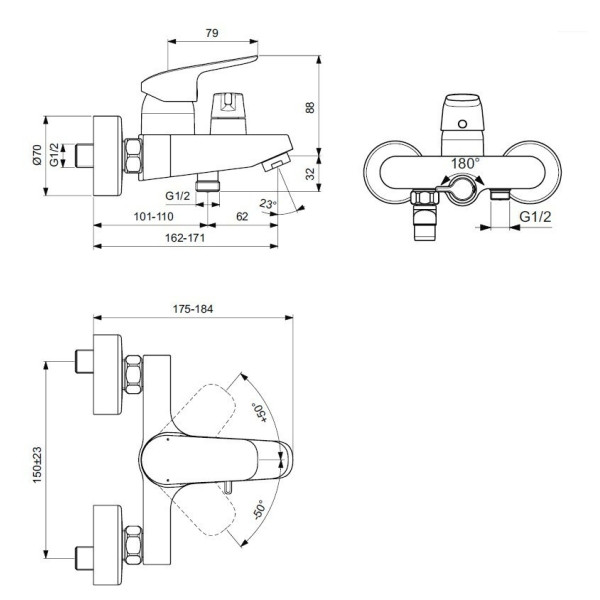 Смеситель для ванны и душа Ideal Standard Ceraflex хром (B1740AA)