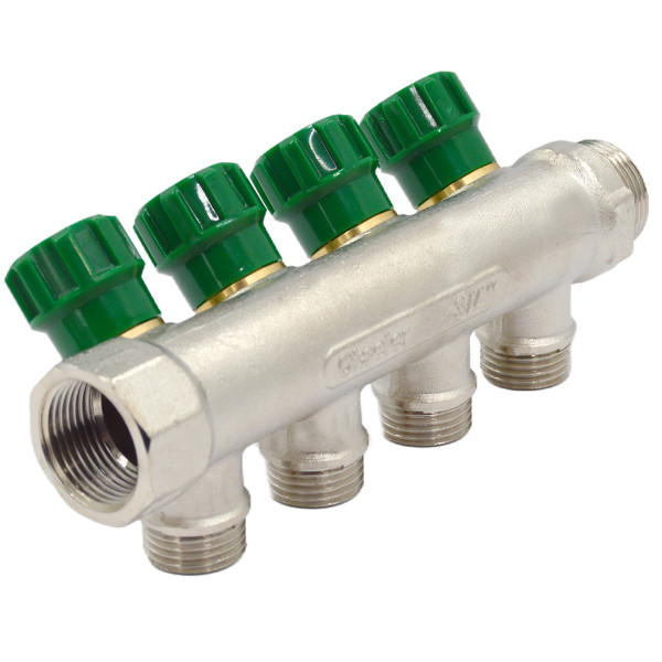 Коллектор 4 отвода регулируемый 3/4"х1/2(16) Okseler (никель) (oks00377)