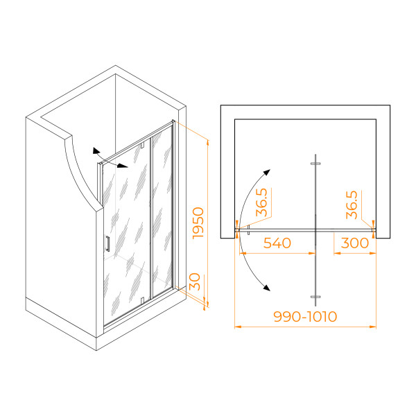 Душевая дверь RGW Leipzig 100x195 стекло прозрачное, профиль хром (711210310-11)