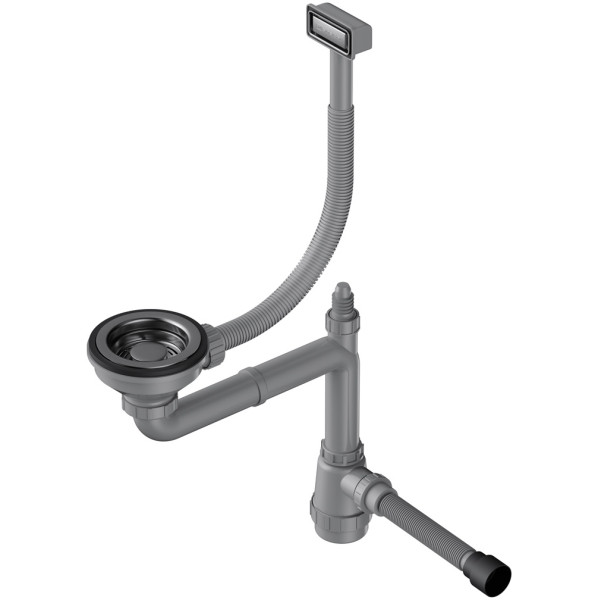 Сифон для одночашевых моек Omoikiri с прямоугольным переливом и декоративной решеткой WK-1-GM вороненая сталь (4956483)