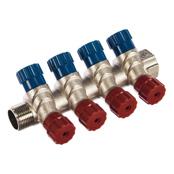 Коллектор 4 отв. регулируемый 3/4"*1/2"Н Valtec (никель, с комплектом ручек) (VTc.560.N.0504) Коллектор 4 отв. регулируемый 3/4"*1/2"Н Valtec (никель, с комплектом ручек) (VTc.560.N.0504)