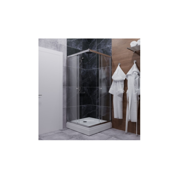 Душевой уголок Triton Вента-Хром 100x100 стекло прозрачное, профиль хром, низкий поддон, c сифоном (DK275)