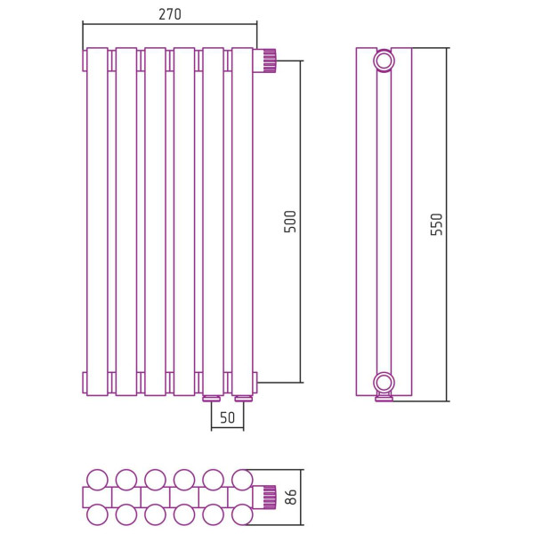 Дизайн-радиатор Сунержа Эстет-11 EU50 500*270 6 секций хром (00-0312-5006)