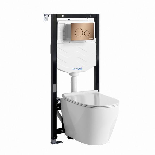 Комплект инсталляция с унитазом WasserKRAFT Aller с клавишей смыва золото розовое c сиденьем дюропласт (10TLT.010.ME.RG02.H002)