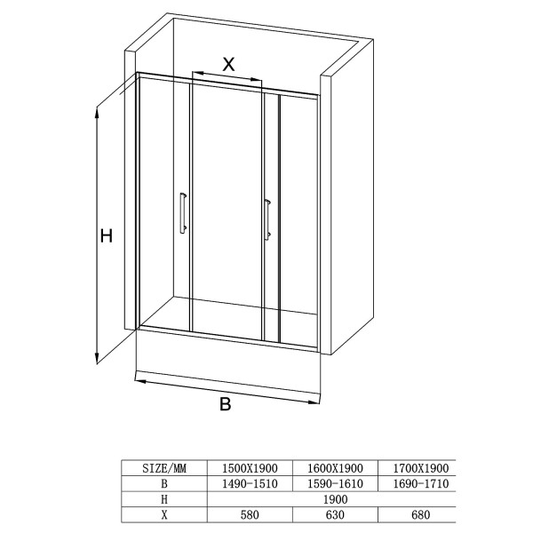Дверь душевая Loranto 150x190 стекло прозрачное, профиль сатин (CS-AB04S-150)
