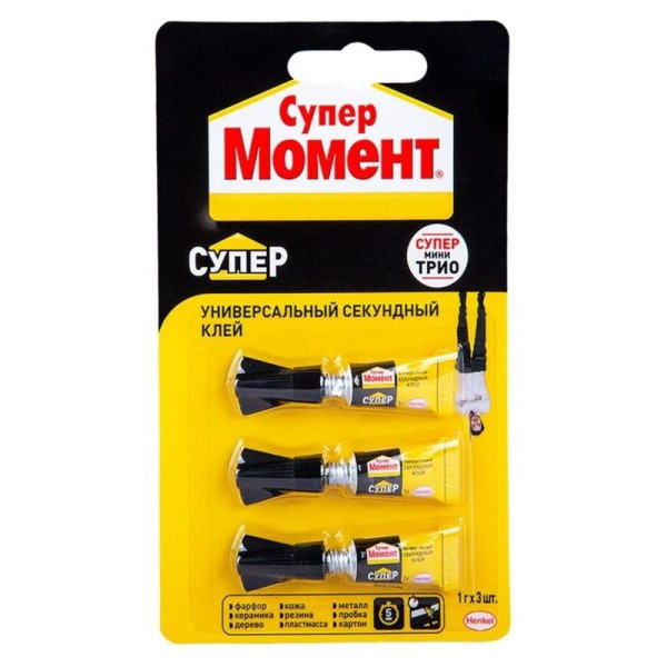 Клей секундный Супер Момент Универсальный мини-трио Прозрачный 1 г. х 3 шт (на блистере) (2357275)