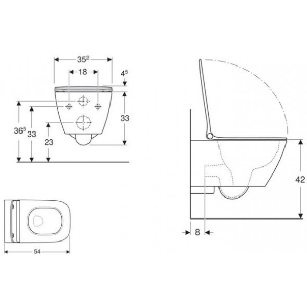 Унитаз подвесной Geberit Smyle Square с сиденьем, белый (500.685.01.1)