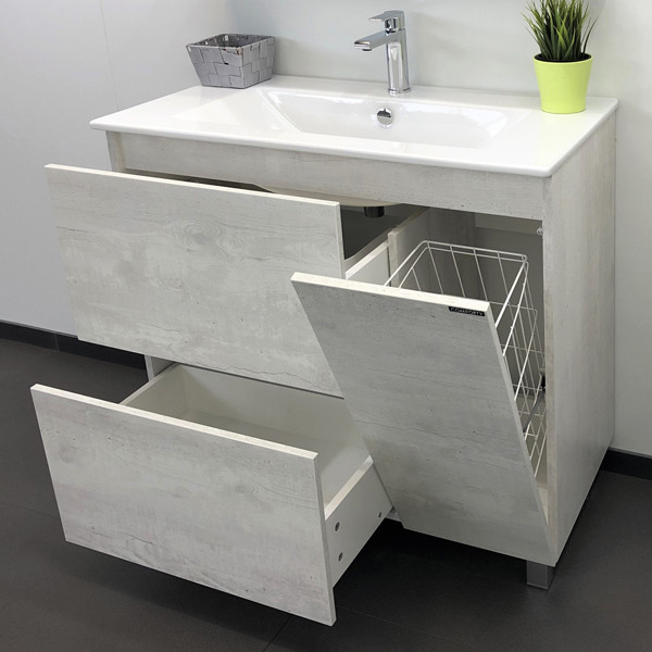 Тумба напольная Comforty Сочи 910x875x465 белый глянцевый с раковиной (00-00001430)