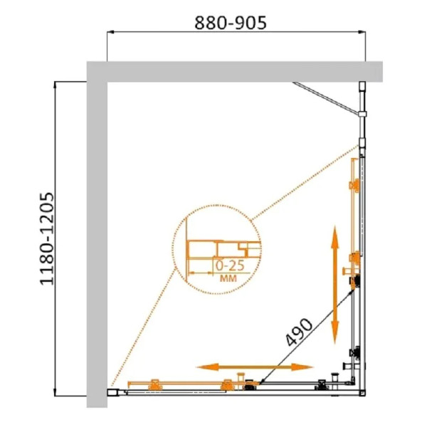 Душевой уголок Cezares Molveno 120x90x195 стекло прозрачное, профиль оружейная сталь (MOLVENO-AH-21-90+30-C-GM-IV)