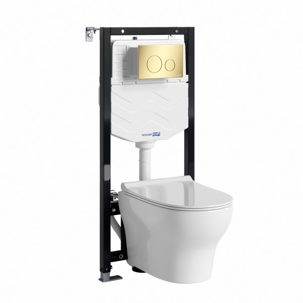 Комплект инсталляция с унитазом WasserKRAFT Aller с клавишей смыва золото глянцевое c сиденьем дюропласт (10TLT.010.ME.PG02.H001)