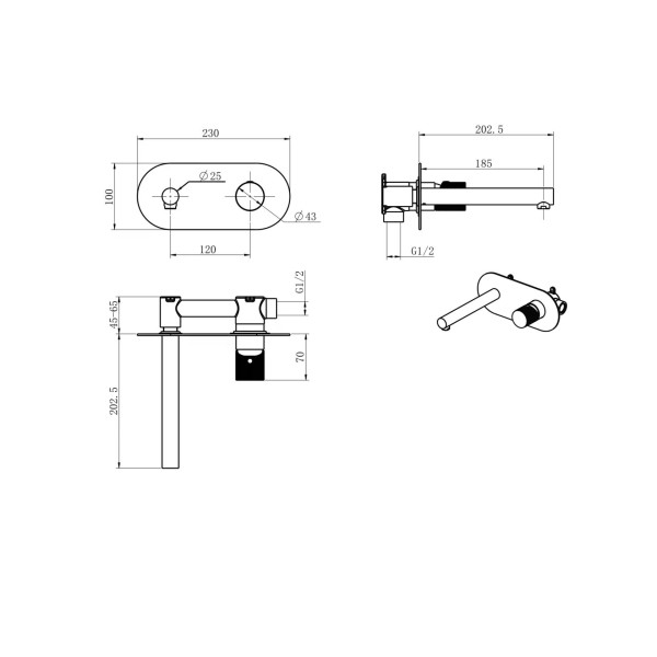 Смеситель для раковины Boheme Stick B (черный) (125-BB)