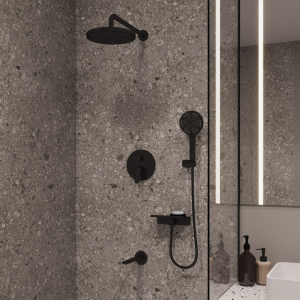 Душевая система скрытого монтажа Milardo Dale с тропическим душем ручным душем и изливом черный матовый (DALBL03M68)