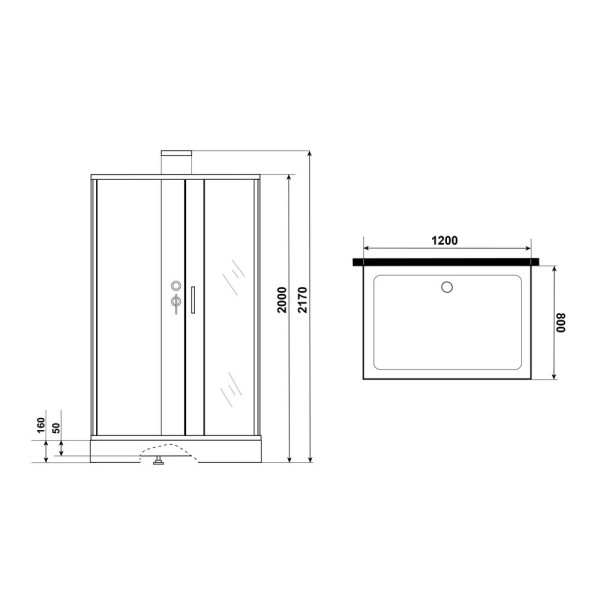 Душевая кабина Grossman 120x80 стекло прозрачное, профиль черный (GR-252Q)