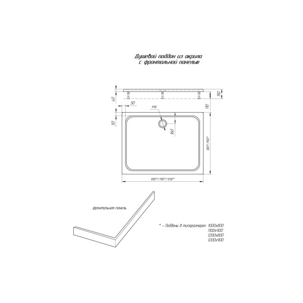 Поддон душевой Aquatek акриловый низкий прямоугольный 100x80x15 без сифона, с ножками, с панелью, белый (DPA-0000009)