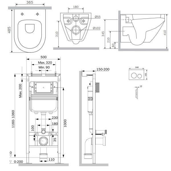 Комплект инсталляция с унитазом AM.PM MasterFit с клав L черная матовая с подвесным унитазом Spirit V2.0 Aquaspin (IS130138.701900)