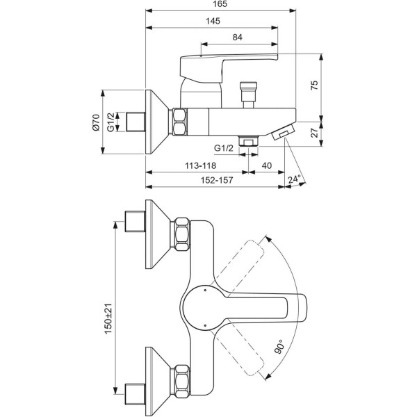 Смеситель для ванны и душа Vidima Uno (BA322AA)