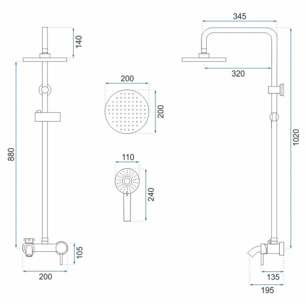 Душевая система с изливом Rea Luis Gold mat (REA-P7051)