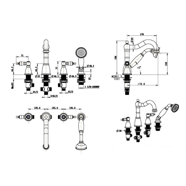 Смеситель на борт ванны Boheme Royal Cristal хром с душевым комплектом (396-Royal/CRST) Смеситель на борт ванны Boheme Royal Cristal хром с душевым комплектом (396-Royal/CRST)