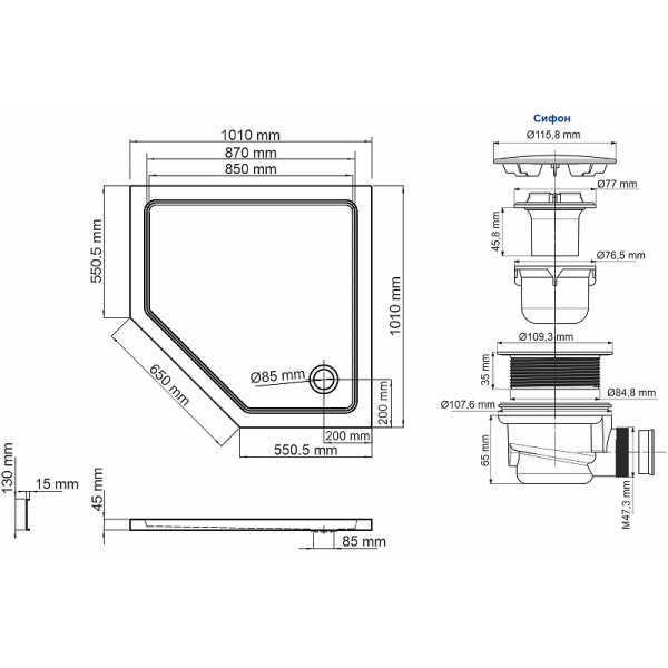 Душевой поддон WasserKRAFT Isen 26T 100х17,5х100 (26T38)