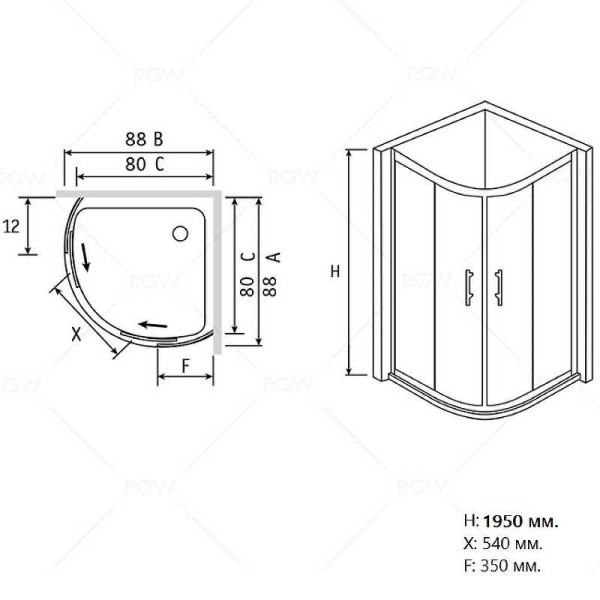 Душевой уголок RGW PA-55 90*80 стекло прозрачное, профиль хром 06085588-11 Душевой уголок RGW PA-55 90*80 стекло прозрачное, профиль хром 06085588-11
