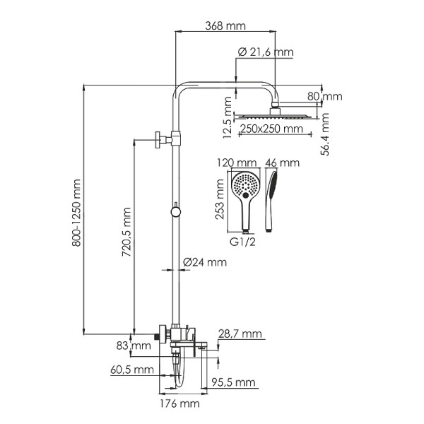 Душевая система WasserKRAFT белый (A185.254.155.WM)