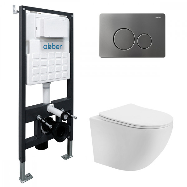 Комплект инсталляция с унитазом Abber Bequem с клавишей никель (AC1100T-AC0105-AC0121NG)