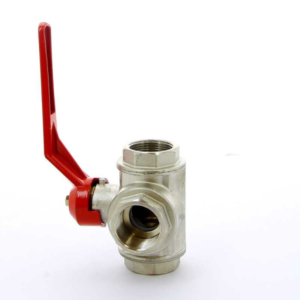 Кран Itap 1 1/4" шаровый трёхходовой L-порт (красная ручка-рычаг) (1280114L)