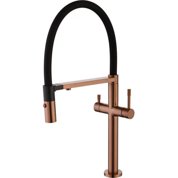 Смеситель для кухни Boheme Kitchen Медный с краном для питьевой воды с гибким изливом (115-CB)