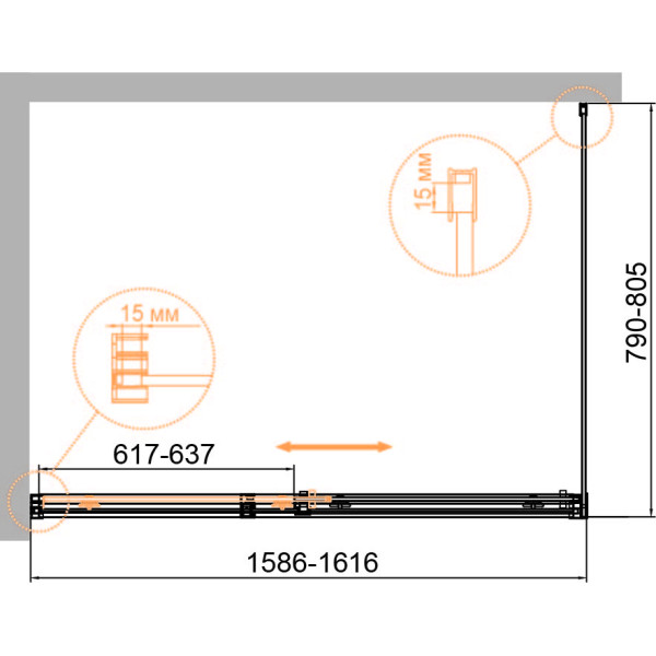 Душевой уголок Cezares Duet Soft-M 160x80x195 стекло прозрачное, профиль хром (DUET SOFT-M-AH-1-160/80-C-Cr)