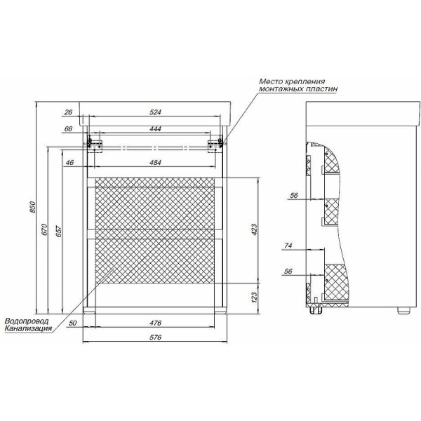 Тумба напольная Aquanet Nova Lite 60 дуб рошелье (3 ящика) (00302470)