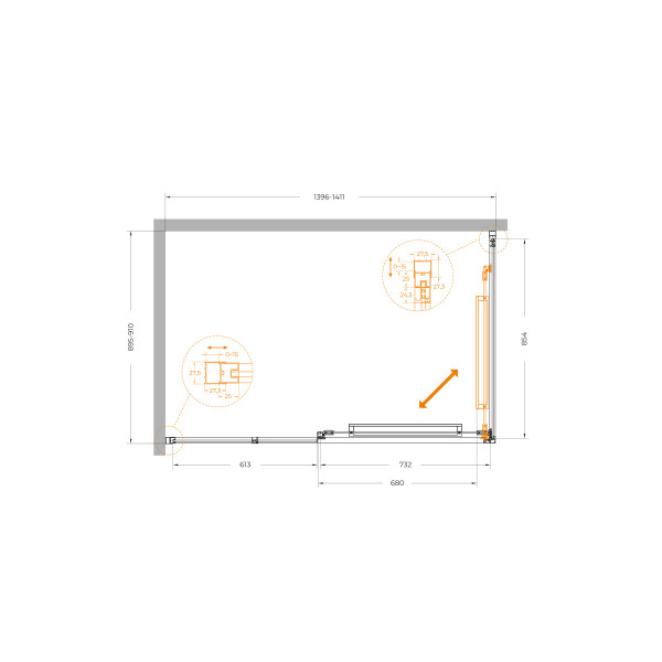 Душевой уголок Cezares Lux 140x90x195 стекло прозрачное, профиль оружейная сталь (LUX-AH-FS-11-140/90-C-GM)