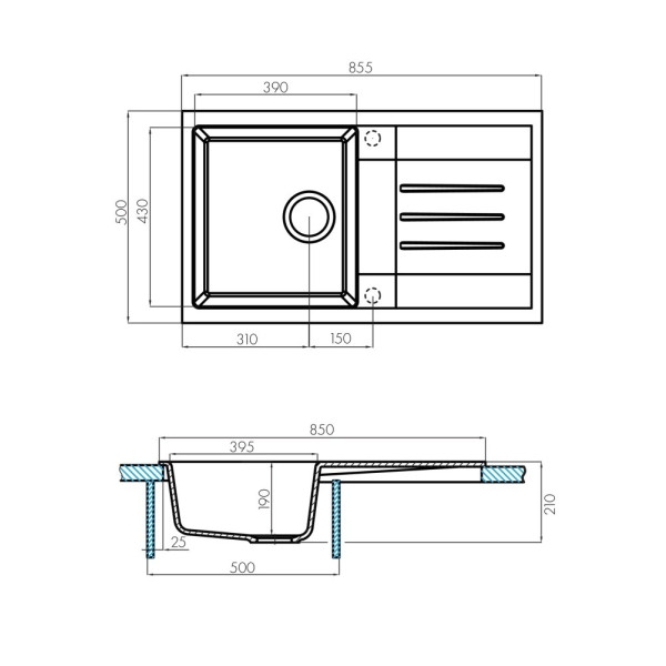Мойка для кухни Aquaton Верона 860x500x210 графит (1A710032VR210) Мойка для кухни Aquaton Верона 860x500x210 графит (1A710032VR210)