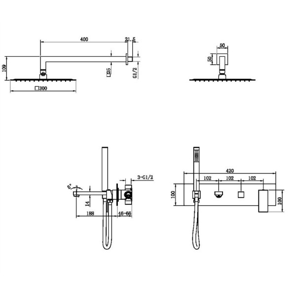 Душевая система Boheme Qubic MW (белый) (474-MW)