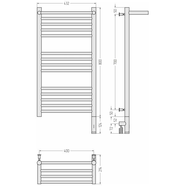 Полотенцесушитель электрический Сунержа Богема 3.0 800x400 с полочкой провод справа матовый белый (30-5807-8040)
