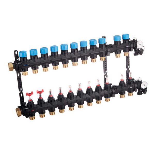 Коллекторная группа 11 отводов 1" с расходомерами и термометрами Henco (композит) (UFH-0605MDK11-03L)