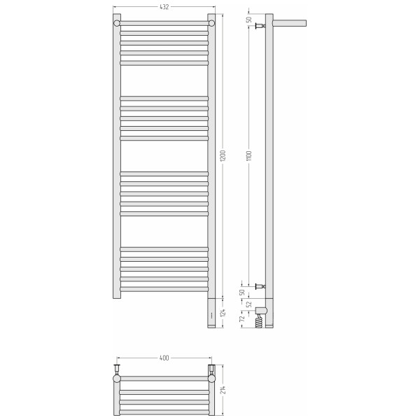 Полотенцесушитель электрический Сунержа Богема 3.0 1200x400 с полочкой провод справа матовый чёрный (31-5807-1240)