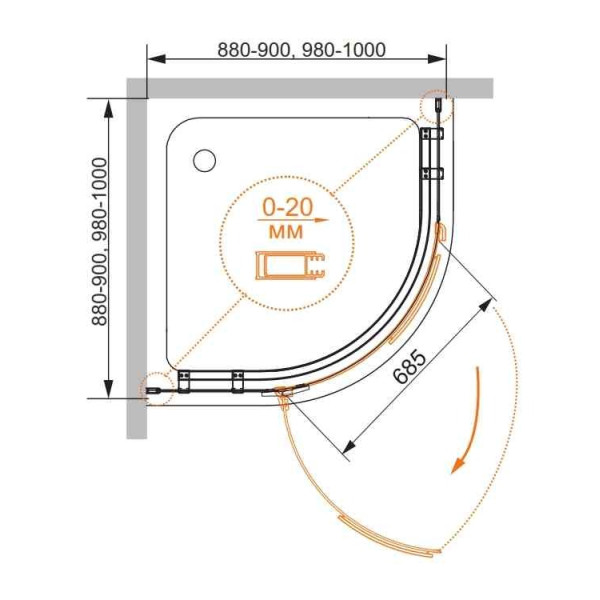 Душевой уголок Cezares Bergamo 90x90x200 R стекло прозрачное, профиль хром (BERGAMO-R-1-90-ARCO-C-Cr-R-IV)